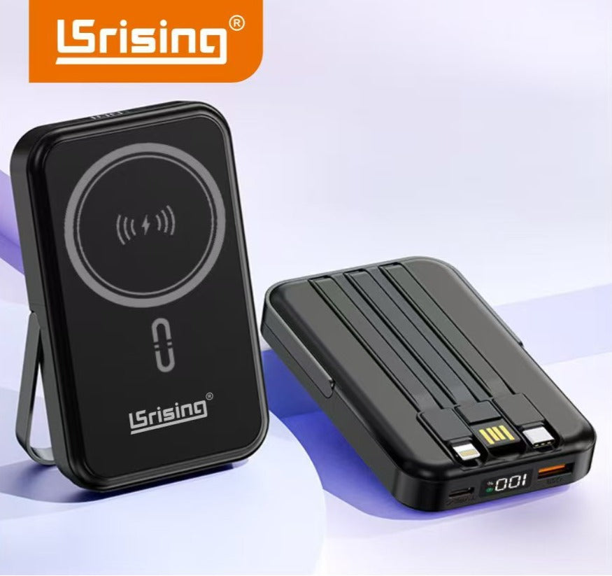 Power Bank 3 en 1 | 10,000mAh | 22.5W PD | MagSafe + Cables Integrados + Soporte