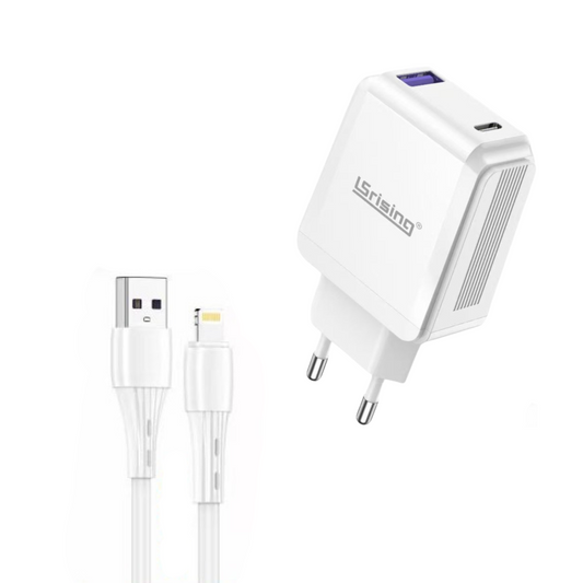 Cargador Lightning de 20W, compatible con iPhone . Carga rápida y eficiente con enchufe.