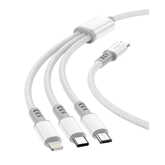 Cable USB-C a Multi Cable de Carga Rápida 66W [120 cm] – Cargador 3 en 1 con Conectores USB-C, Lightning y Micro USB, Compatible con iPhone 15/14, Galaxy S24/S23, iPad Pro/Mini, MacBook y más dispositivos.