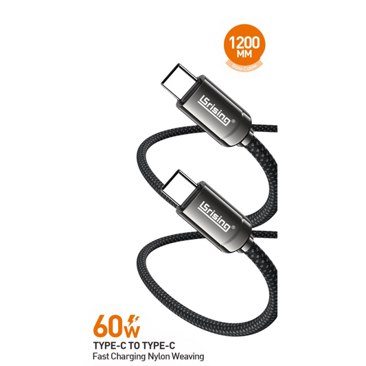 Cable USB-C a USB-C 60W 1.2m | Trenzado Reforzado | Carga Rápida PD