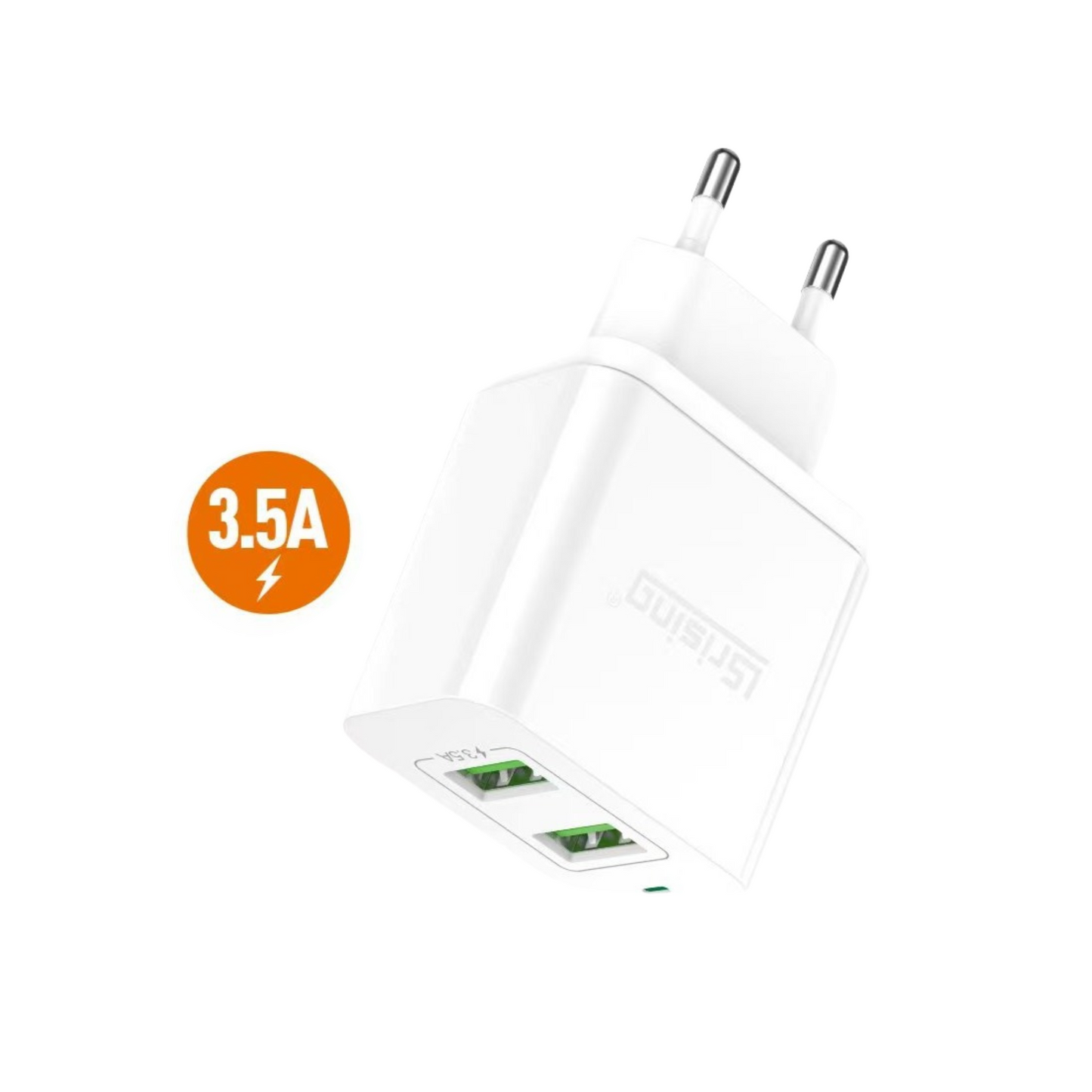 Cargador Rápido Doble USB 3.5A Universal – Adaptador compacto de carga rápida con salida USB-A, compatible con iPhone (XS Max, XR, X, 8, 7, 6, 5S), Xiaomi, Samsung y más.