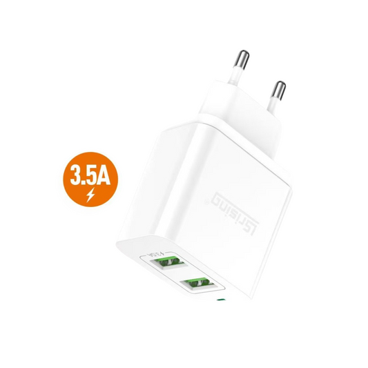 Cargador Rápido Doble USB 3.5A Universal – Adaptador compacto de carga rápida con salida USB-A, compatible con iPhone (XS Max, XR, X, 8, 7, 6, 5S), Xiaomi, Samsung y más.