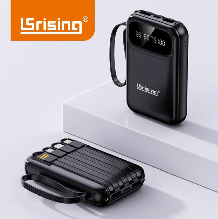 Power Bank 10,000 mAh | Cables Integrados | Pantalla LED | Multiconector USB-C/Lightning/Micro USB