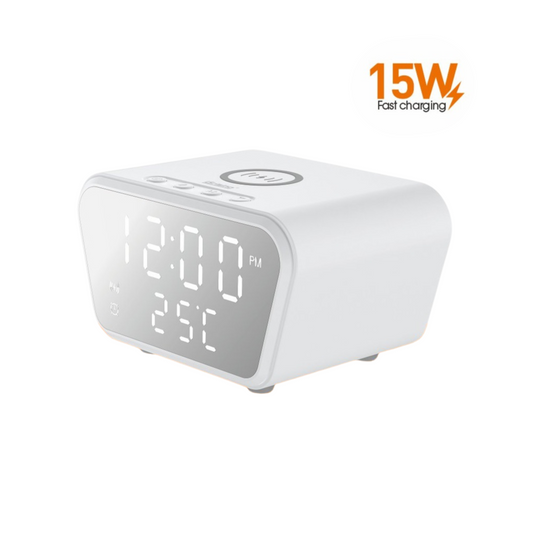 Reloj Despertador con Cargador Inalámbrico 15W | LED Multifunción | USB-C | Qi Compatible